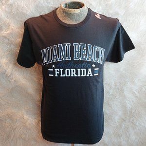 Hanes Miami Beach Florida Men's Black Crew Neck Short Sleeves T-Shirt Size M